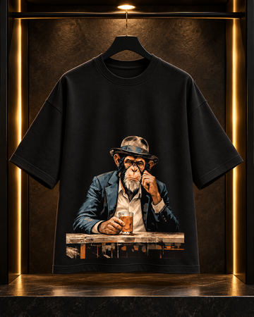 Oversized Chilling Monkey Print T-Shirt – Unisex Casual Wear