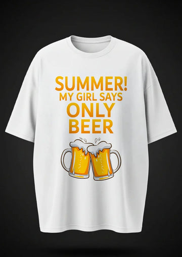 Men's Summer Only Beer Printed White T-Shirt – Casual Graphic Tee