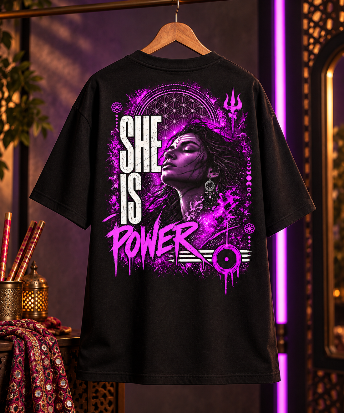 She Is Power Black Oversized T-Shirt