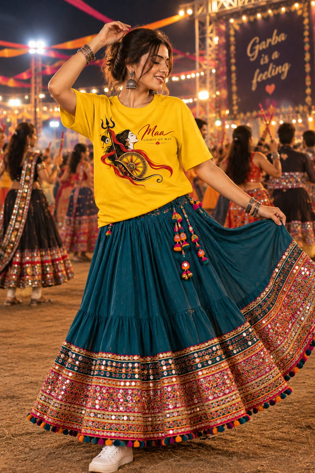 Maa Lights My Way Yellow Oversized T-Shirt