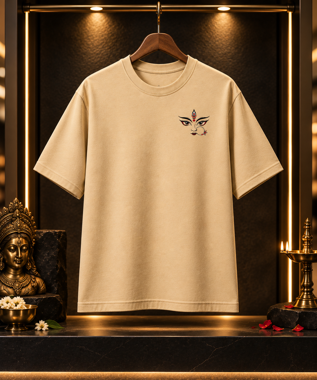 The Power of Durga Beige Oversized T-Shirt