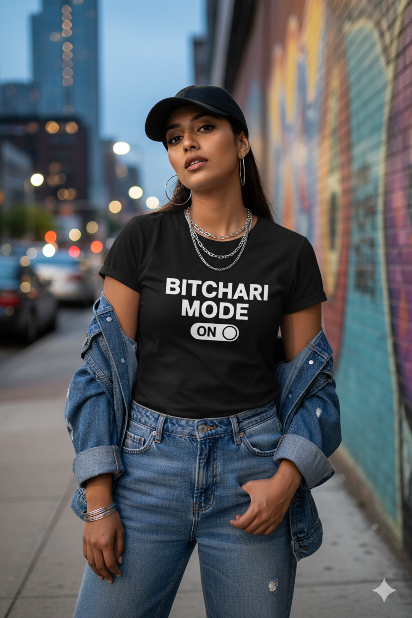 bitchari model with black tshirt